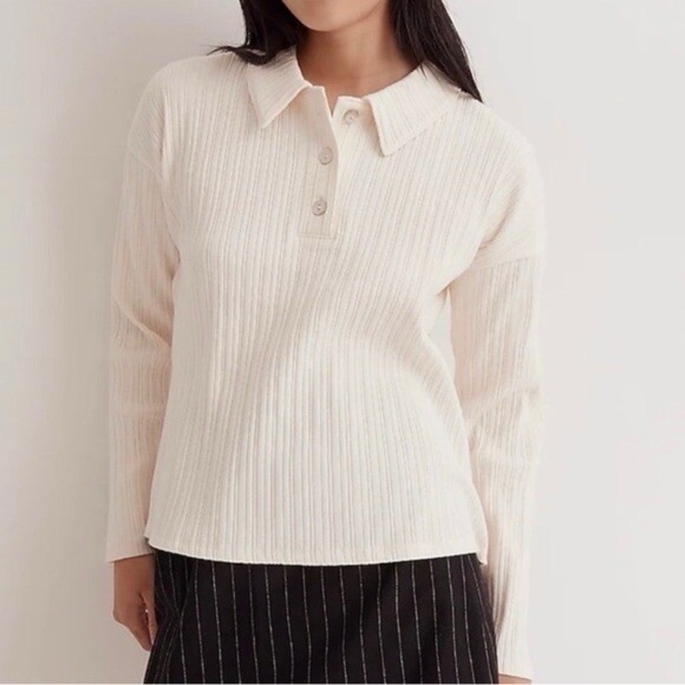 Madewell Cream Ribbed Button‎ Down Shirt
